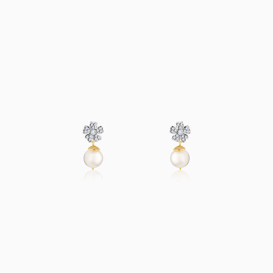 Gold Floral Pearl Diamond Earrings