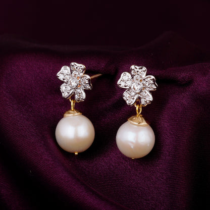 Gold Floral Pearl Diamond Earrings