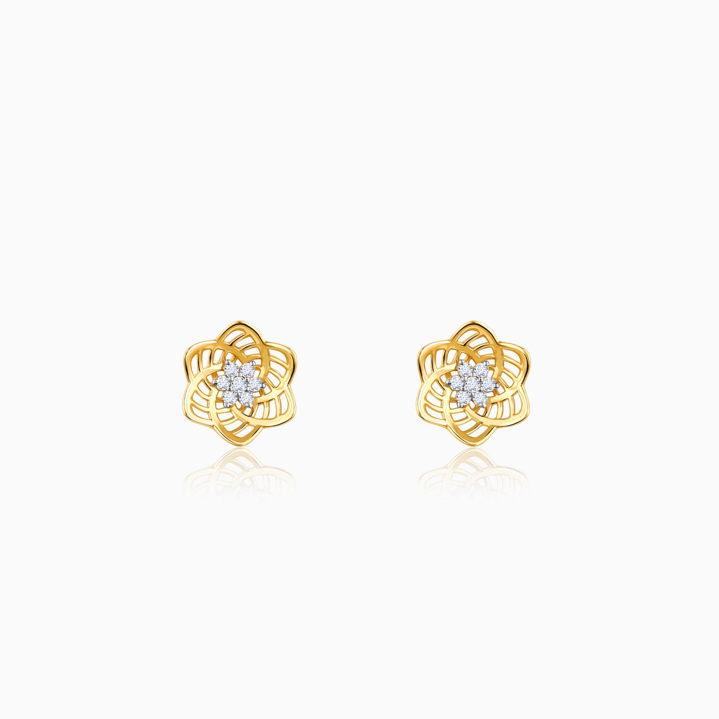 Gold Floral Love Diamond Stud Earrings