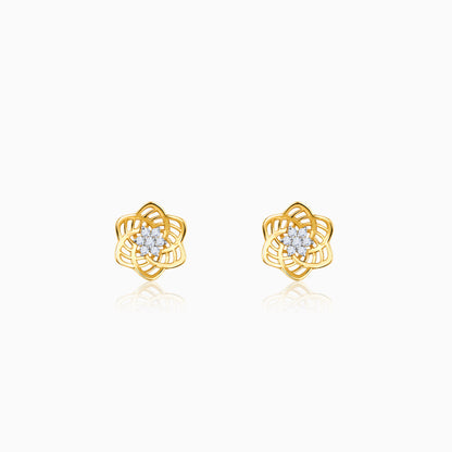 Gold Floral Love Diamond Stud Earrings