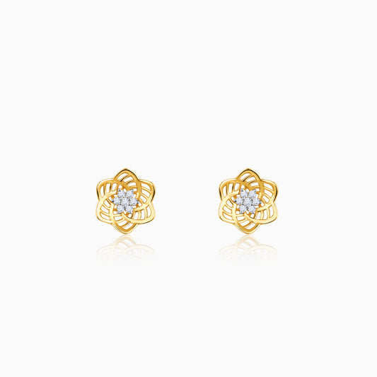 Gold Floral Love Diamond Stud Earrings