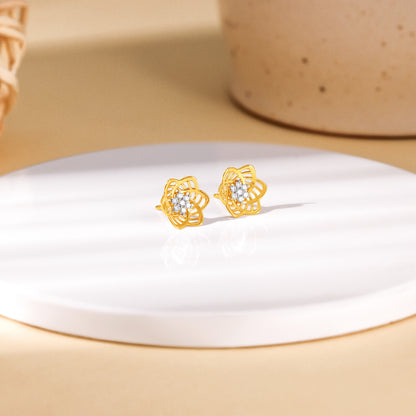 Gold Floral Love Diamond Stud Earrings