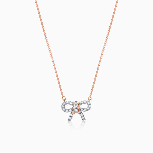 Rose Gold Lovely Bow Diamond Necklace