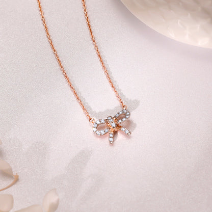 Rose Gold Lovely Bow Diamond Necklace