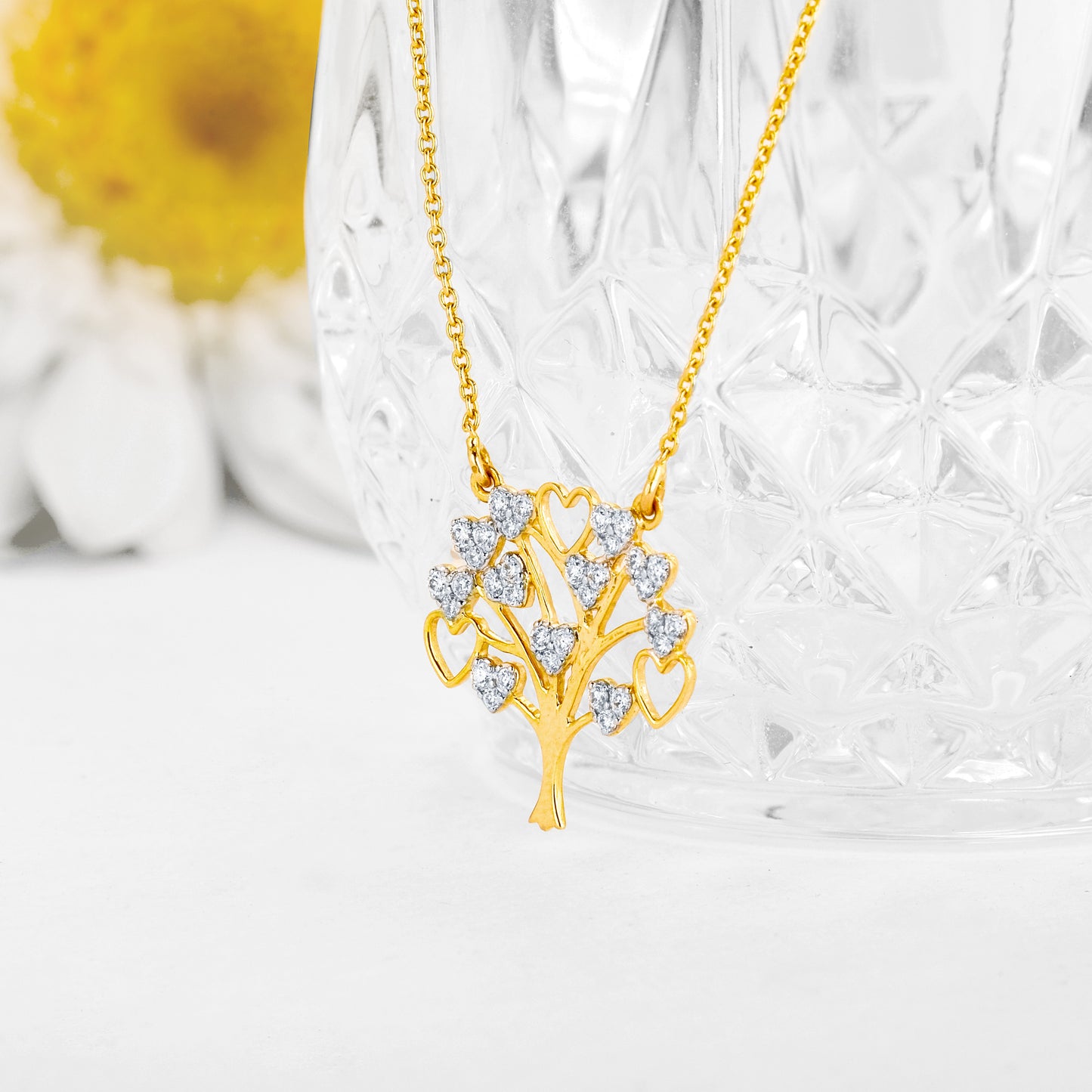 Gold Tree of Hearts Diamond Necklace