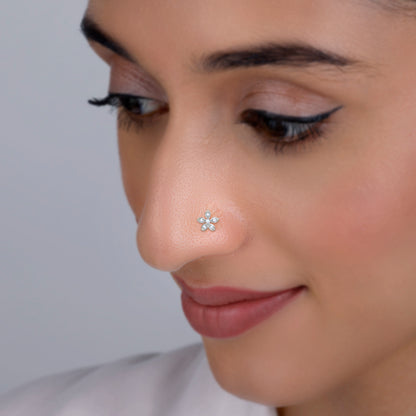 Gold Shinning Floral Diamond Nose Pin