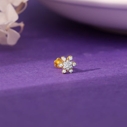 Gold Magnificent Flower Diamond Nose Pin