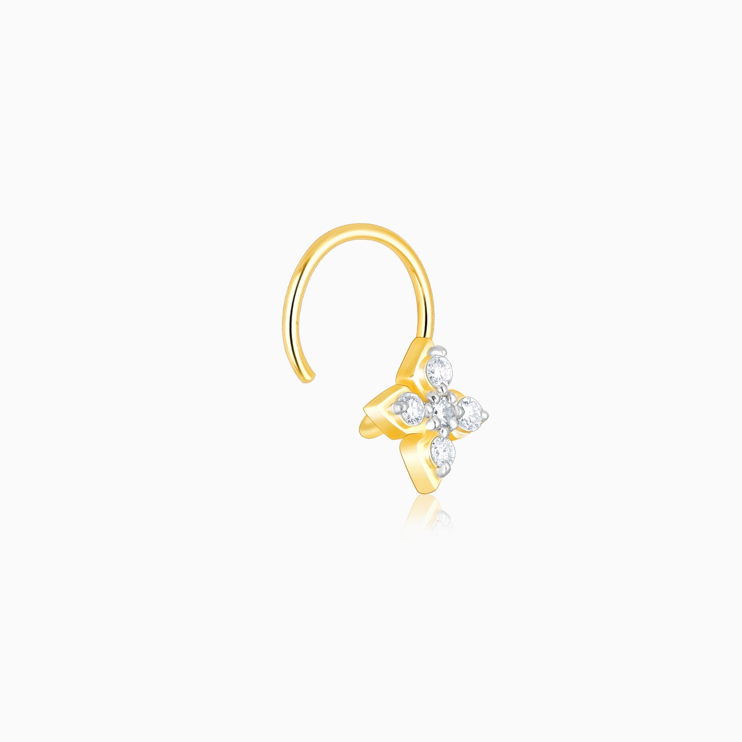 Gold Gilded Petals Diamond Nose Pin