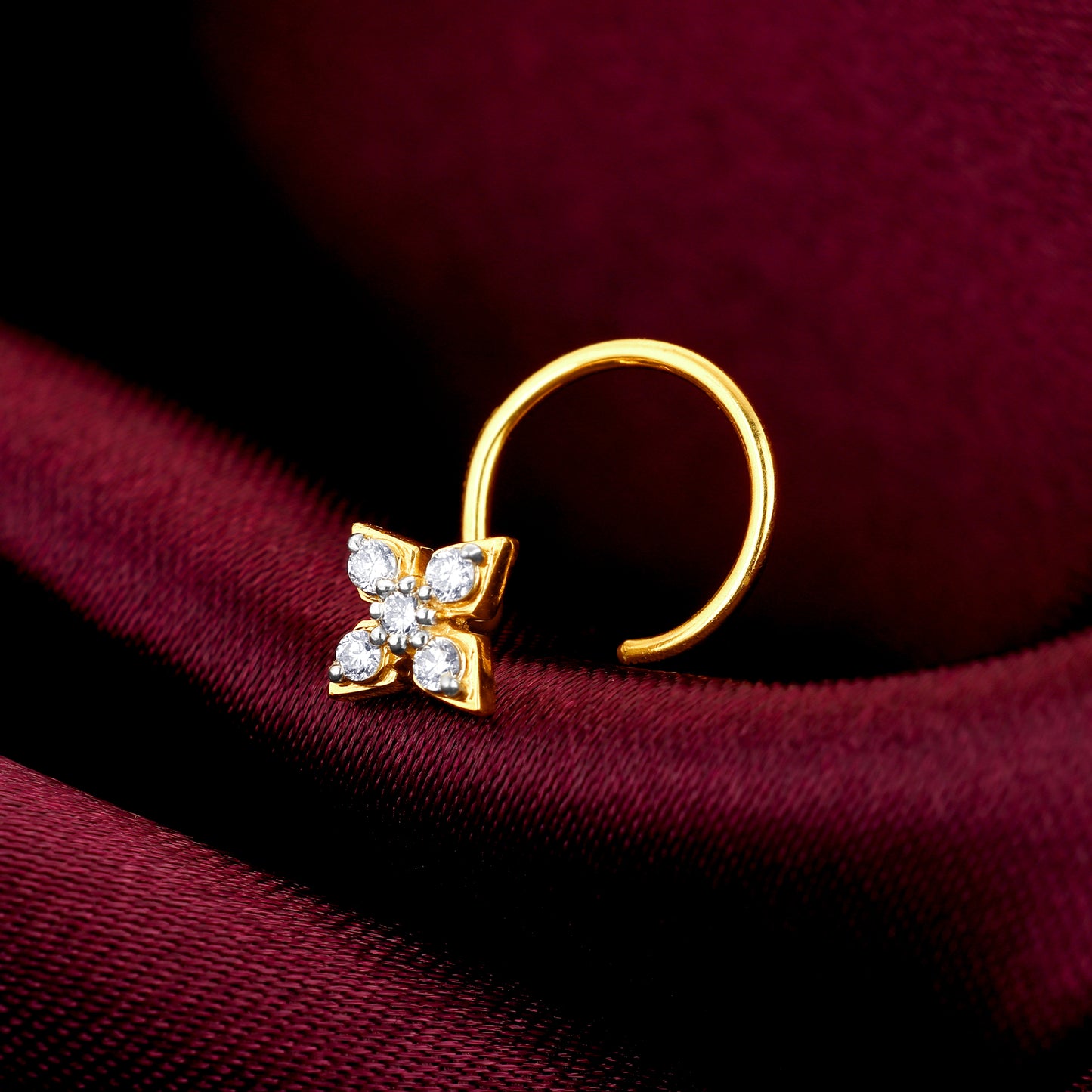 Gold Gilded Petals Diamond Nose Pin