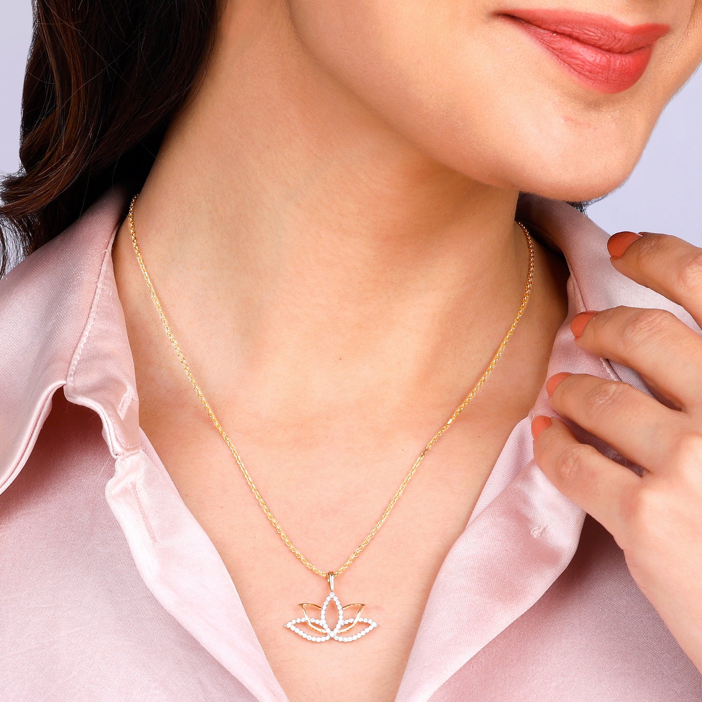 Gold Mystic Lotus Diamond Pendant