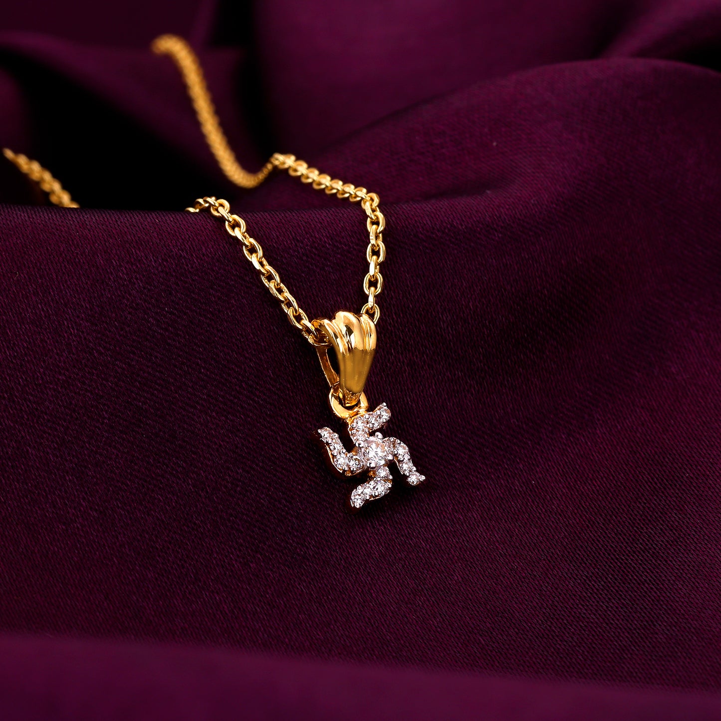 Gold Swastik Diamond Pendant