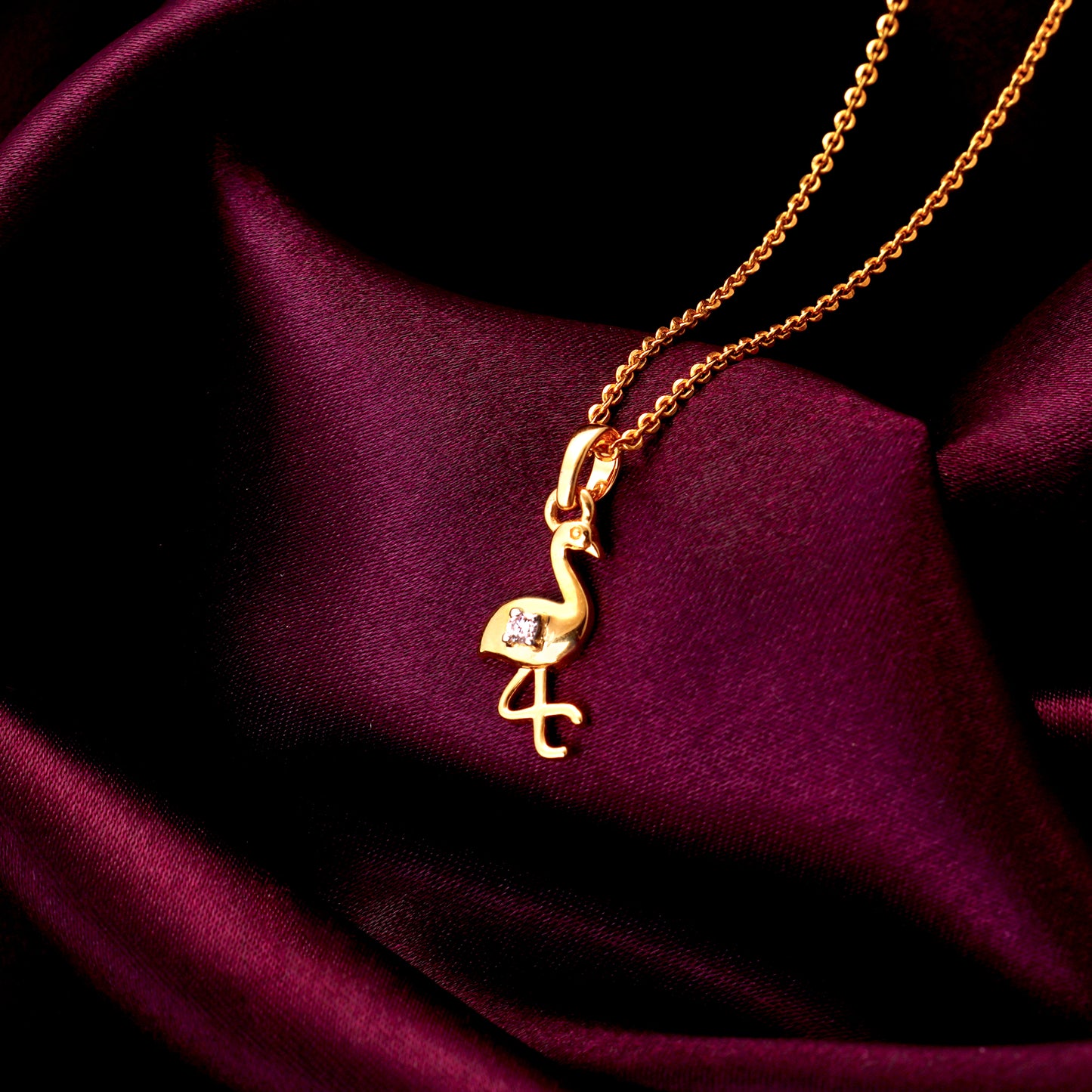 Gold Fun Flamingo Diamond Pendant