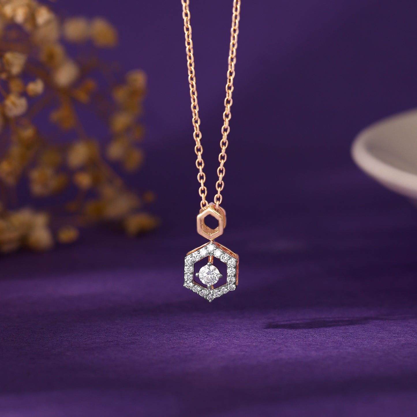 Rose Gold Hexagon Diamond Pendant