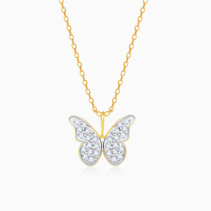 Gold Butterfly In Flight Diamond Pendant