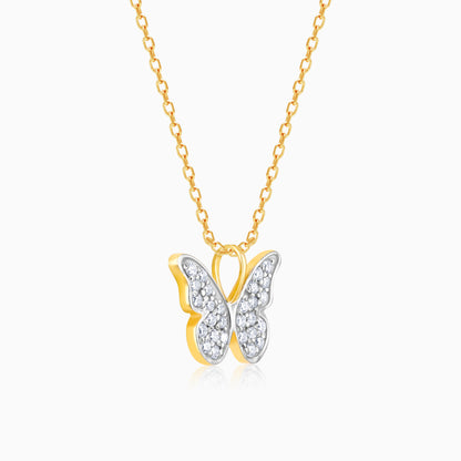 Gold Butterfly In Flight Diamond Pendant