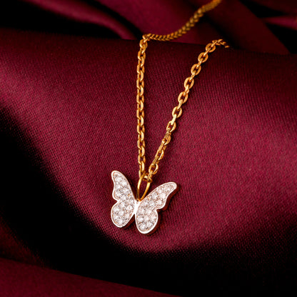 Gold Butterfly In Flight Diamond Pendant