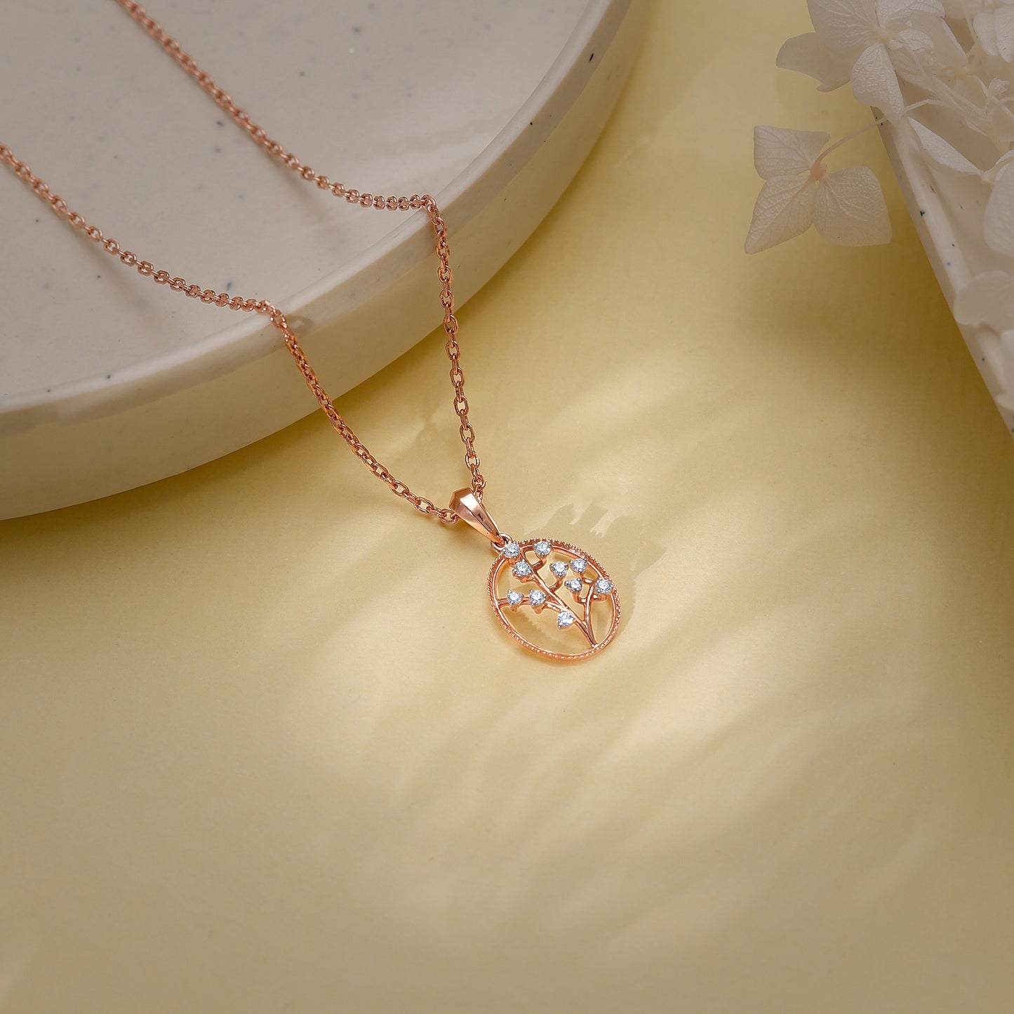 Rose Gold Inspiring Tree Diamond Pendant