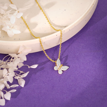 Gold Migratory Butterfly Diamond Pendant