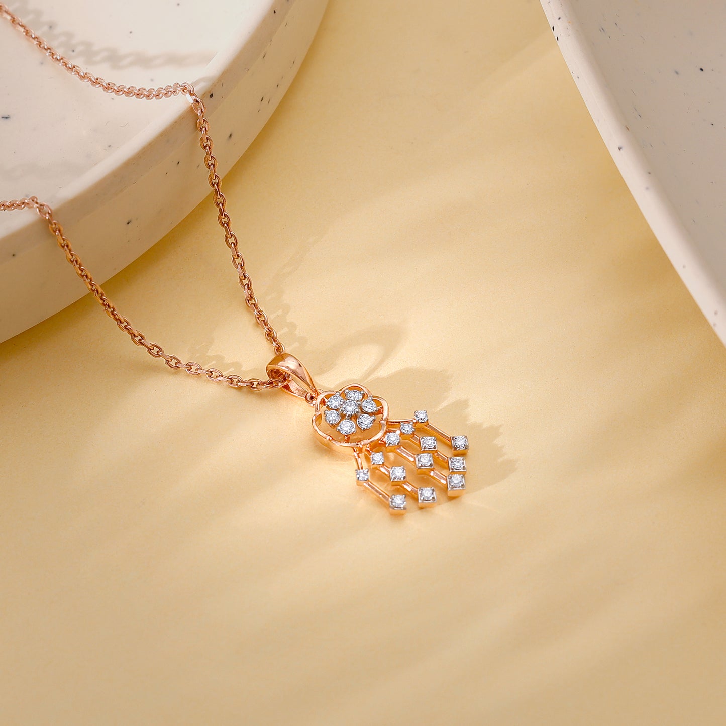 Rose Gold Radiant Bloom Diamond Pendant