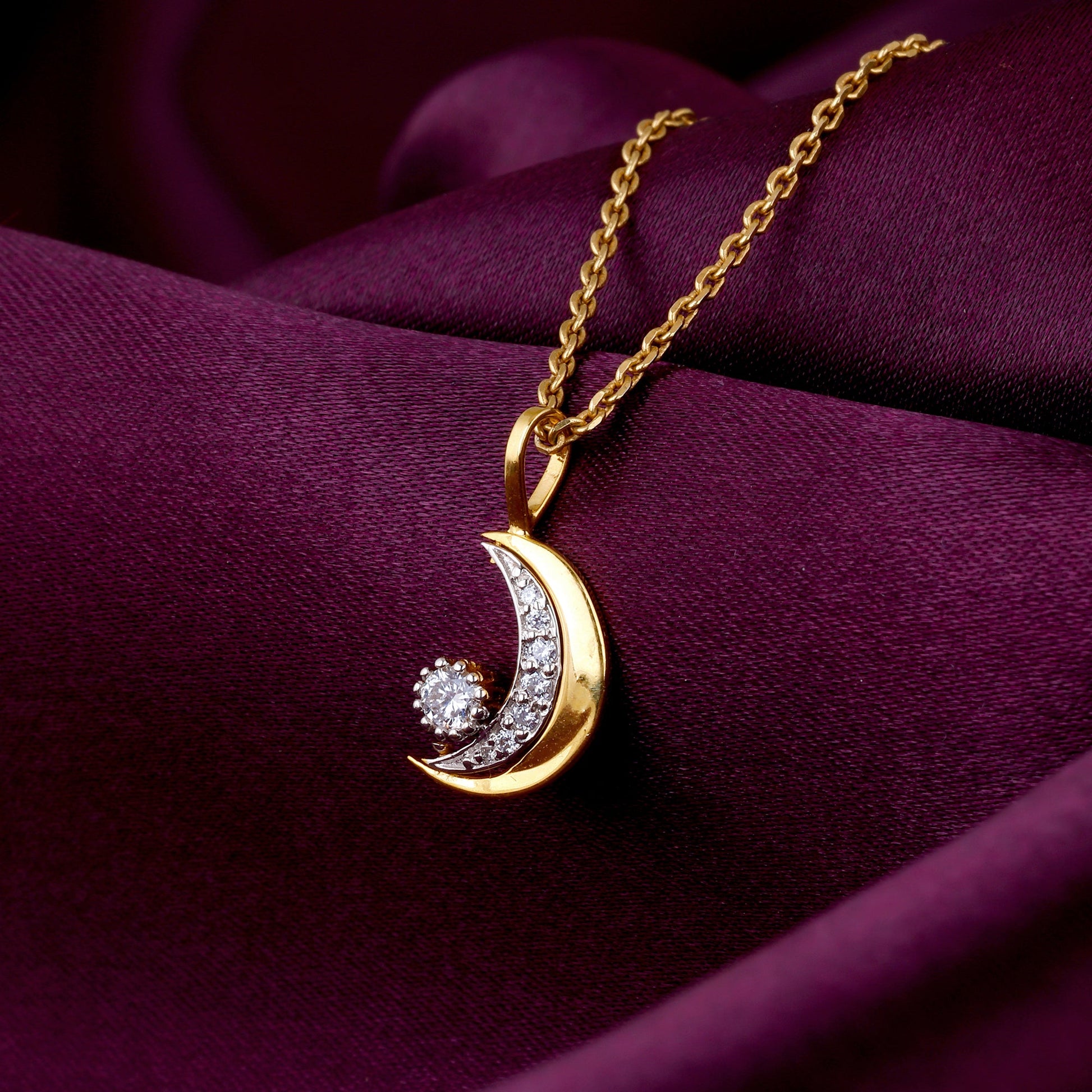 Buy Gold Crescent Moon Foldable Lab Grown Diamond Pendant