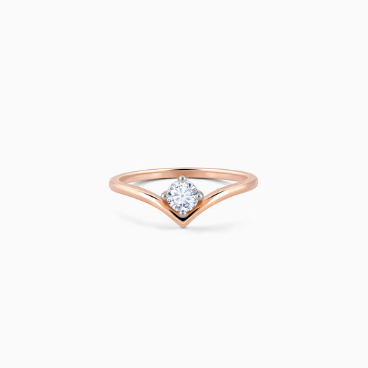 Rose Gold Chevron Solitaire Diamond Ring