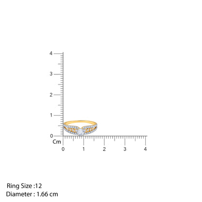 Gold ring with three rows and lab-grown diamond.