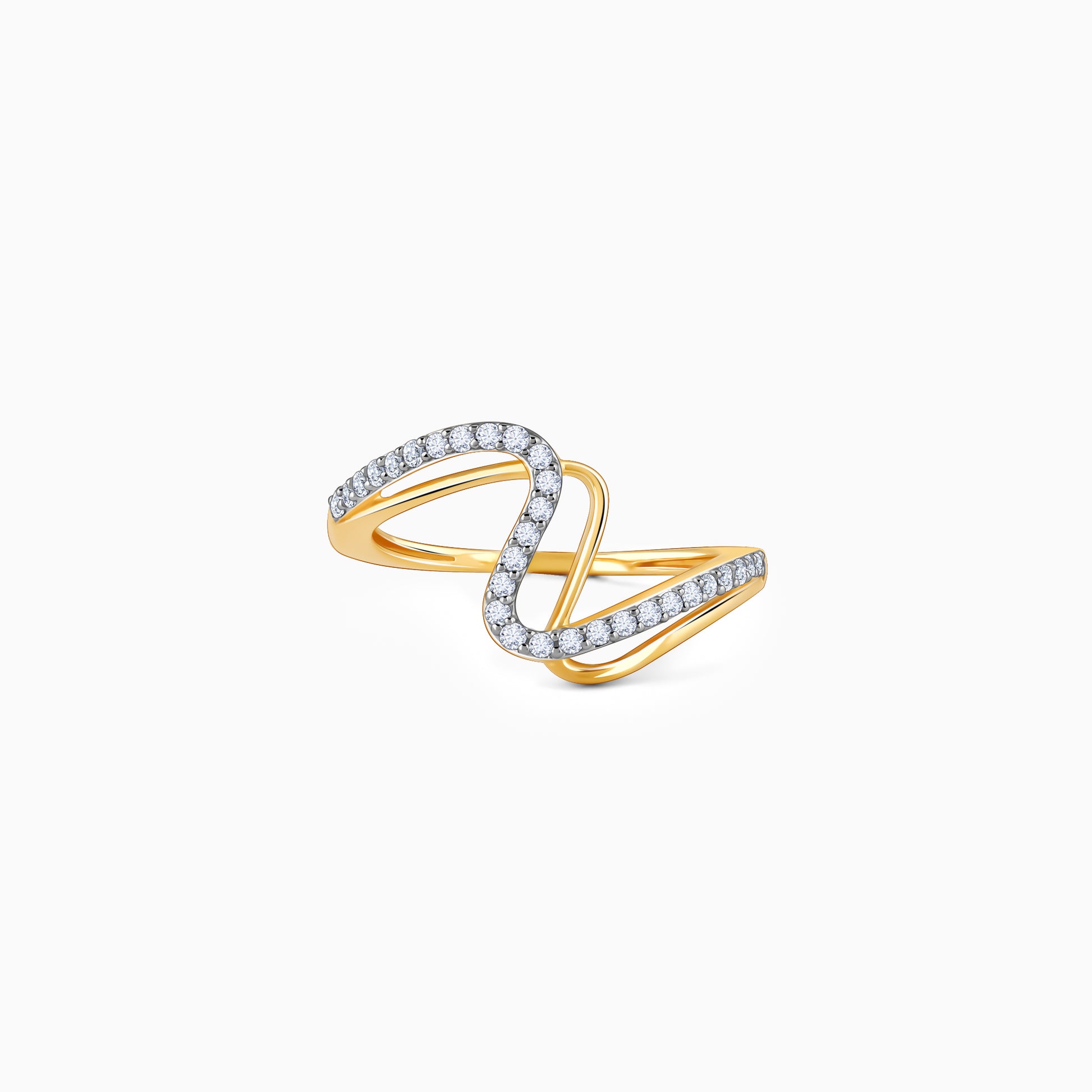 Pure gold ring with a curved, swirling design and lab-grown diamonds for a striking and elegant look.