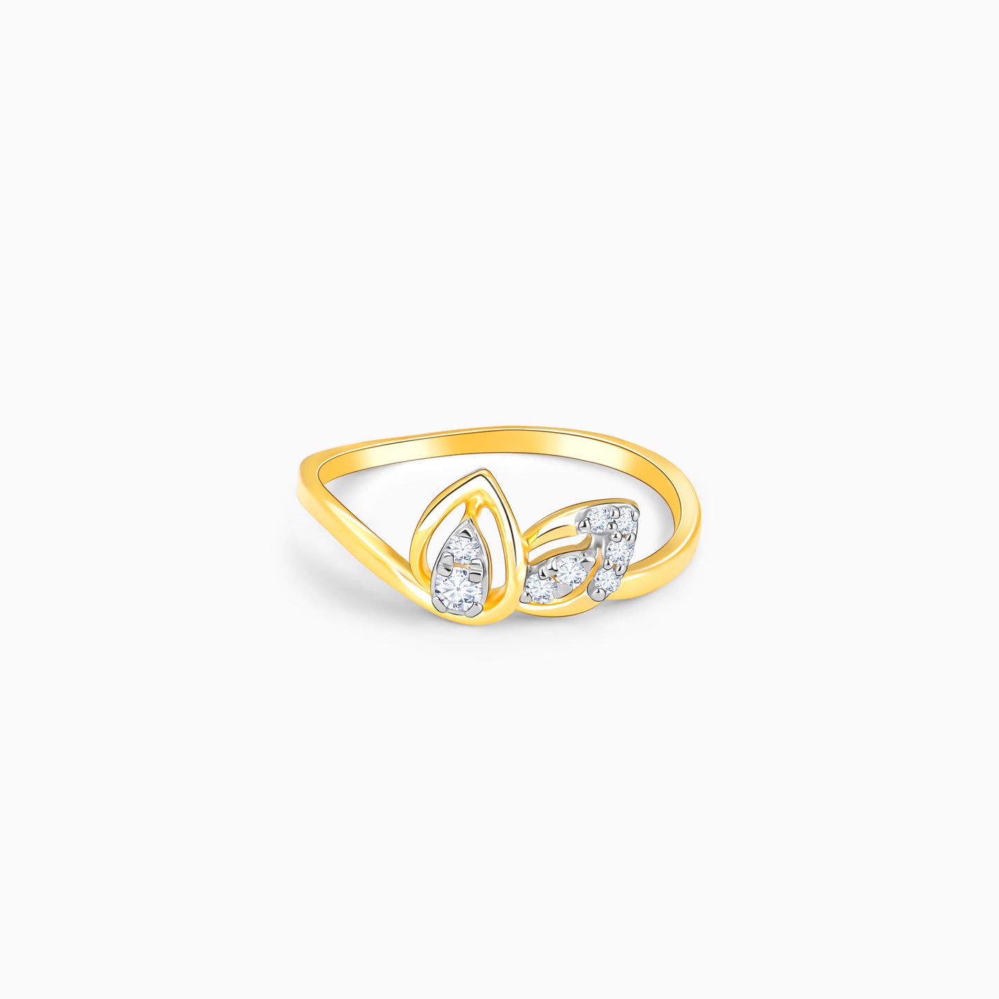 Gold Shimmering Leaf Diamond Ring