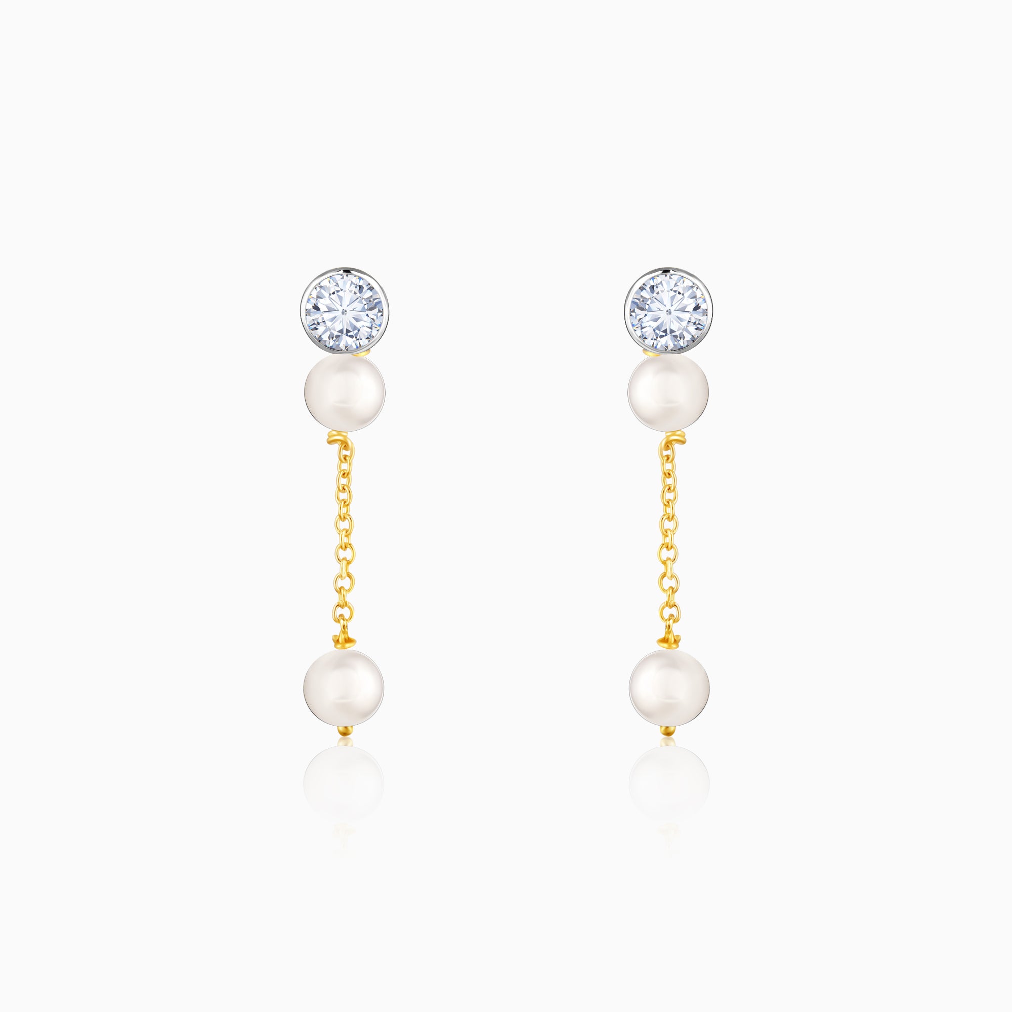 Princess Diamond Studs w/ Pearl Diamond Drop Enhancers 14K White & Platinum  GIA