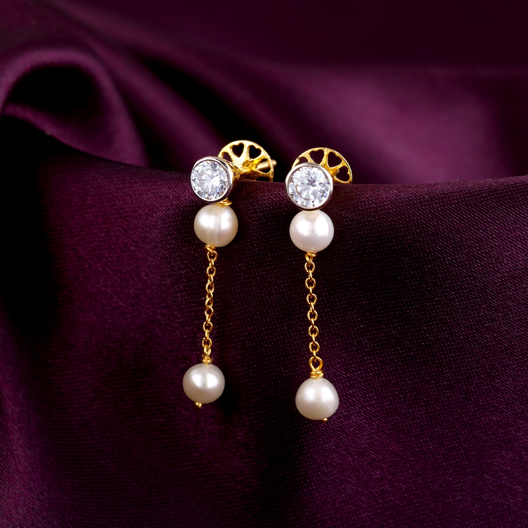 Gold Earrings With Pearl Hanging - Lagu Bandhu