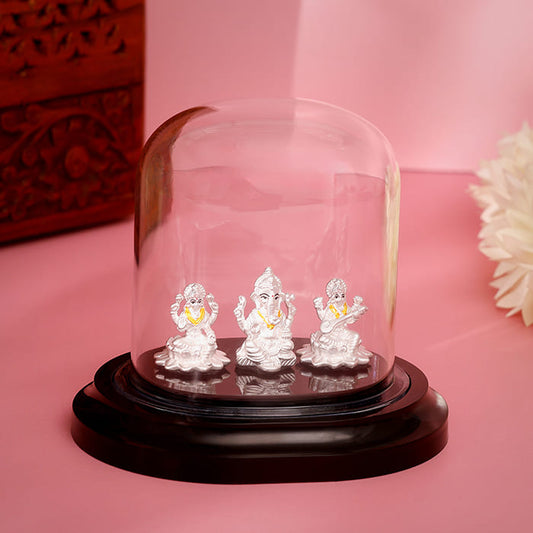 Silver Lakshmi Ganesh Saraswati Prosperity Idol