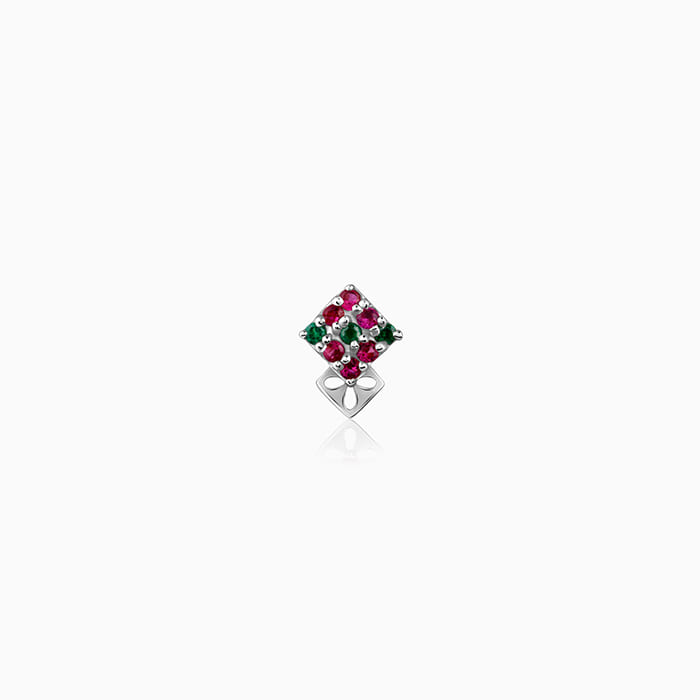 Silver Multi Colour Stoned Nose pin