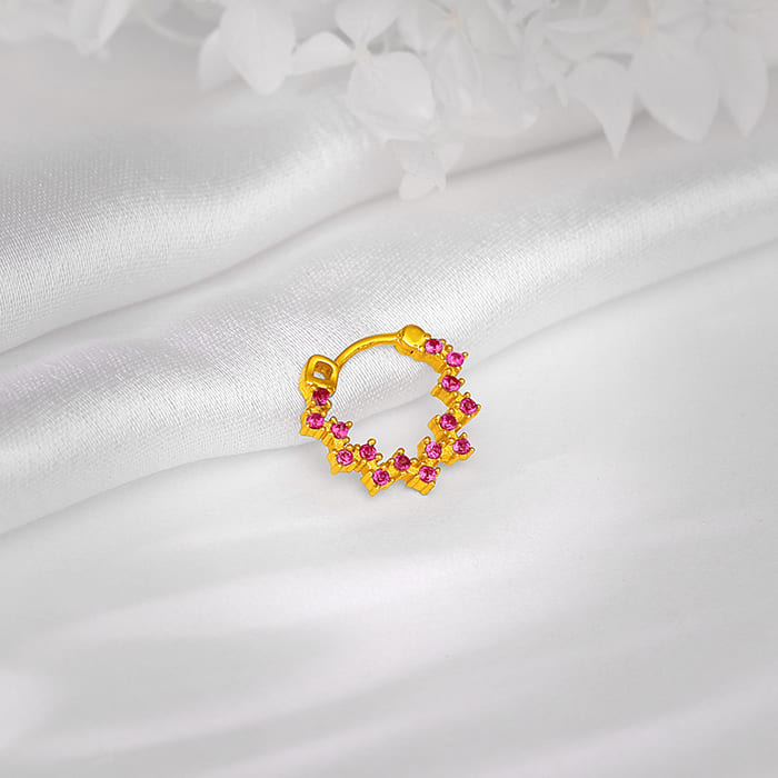 Golden Zig-Zag Red Nose Ring