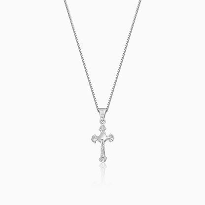 Silver Striped Cross Pendant with Box Chain For Him