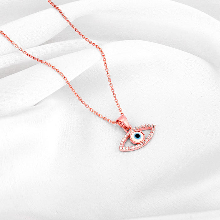 Rose Gold Evil Eye Pendant wiith Link Chain