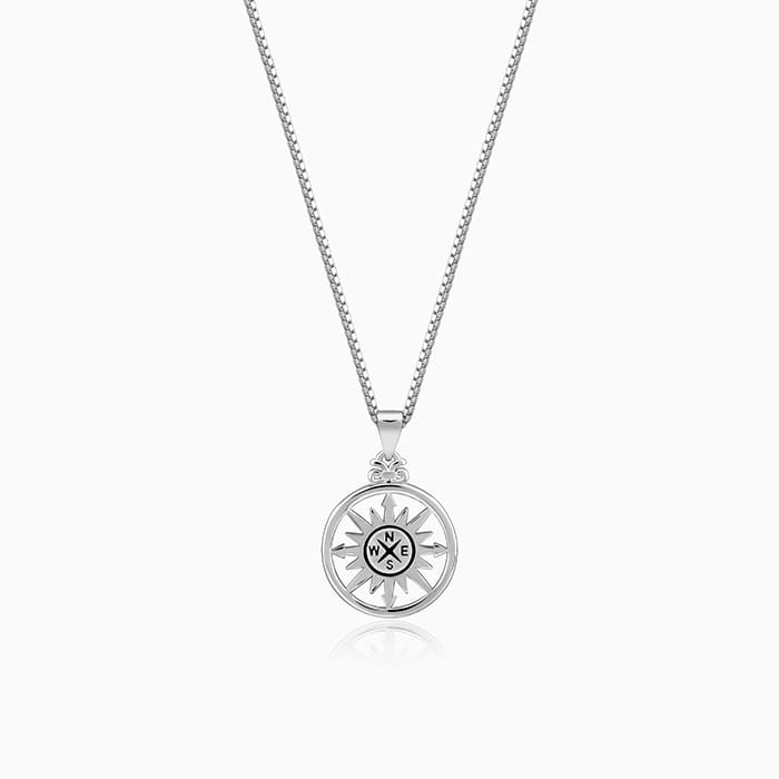 Silver Compass of Life Pendant with Link Chain For Him