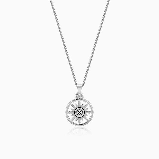 Silver Compass of Life Pendant with Link Chain For Him