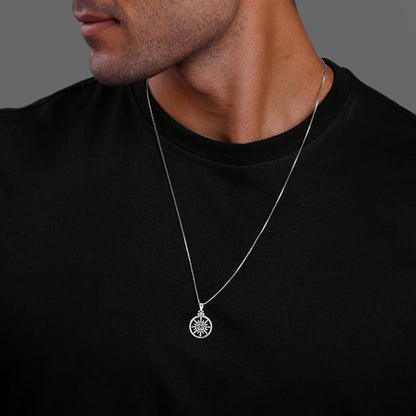 Silver Compass of Life Pendant with Link Chain For Him