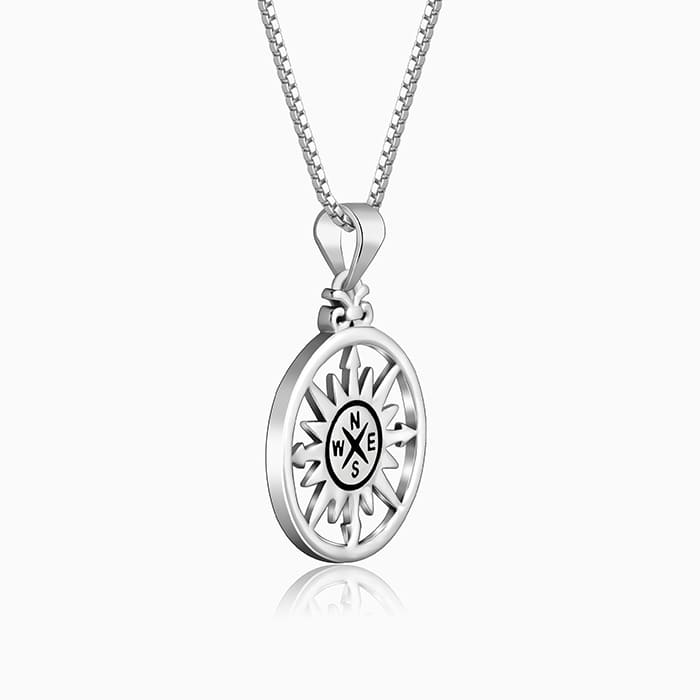 Silver Compass of Life Pendant with Link Chain For Him