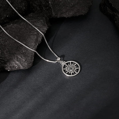 Silver Compass of Life Pendant with Link Chain For Him