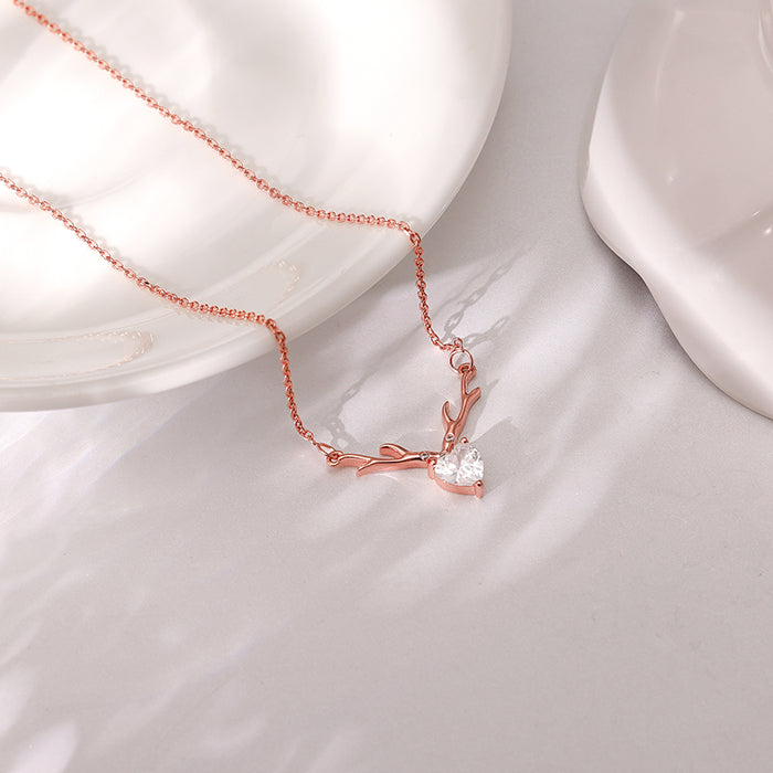 Rose Gold Deer Heart Necklace