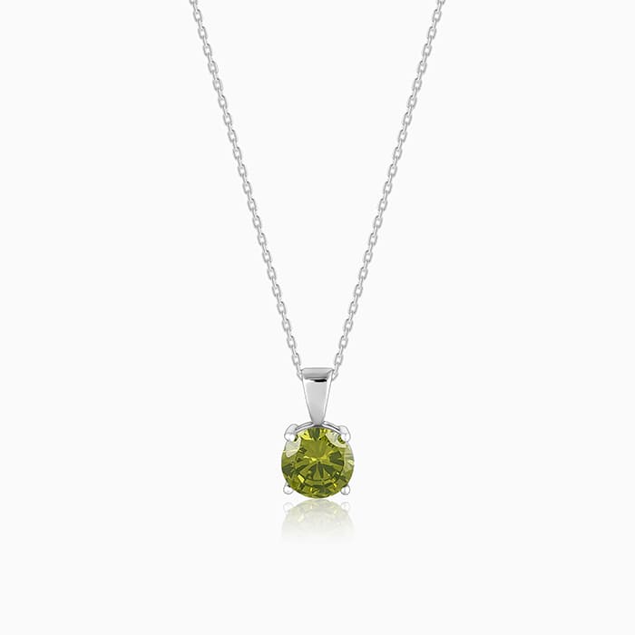 Silver Gracious Green Pendant with Link Chain