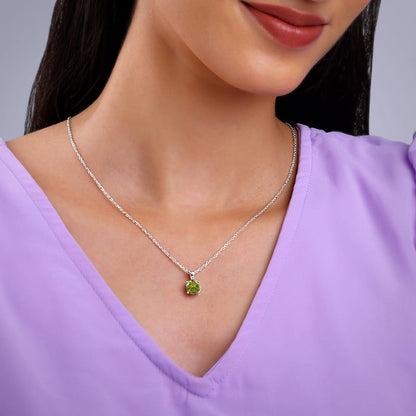 Silver Gracious Green Pendant with Link Chain