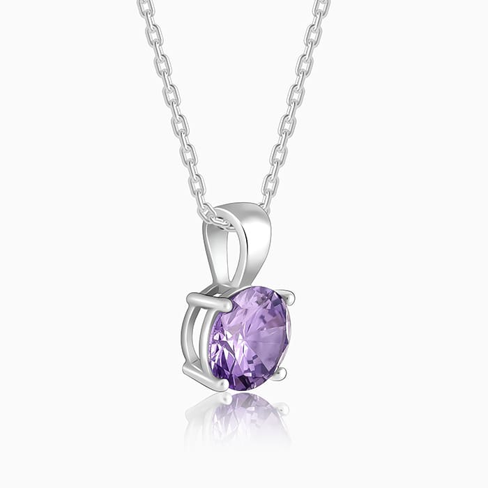 Silver Gracious Purple Pendant with Link Chain GIVA Jewellery