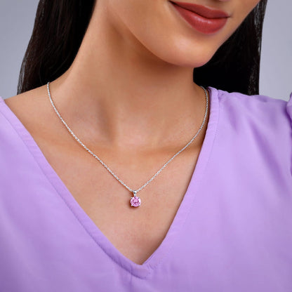 Silver Gracious Pink Pendant with Link Chain