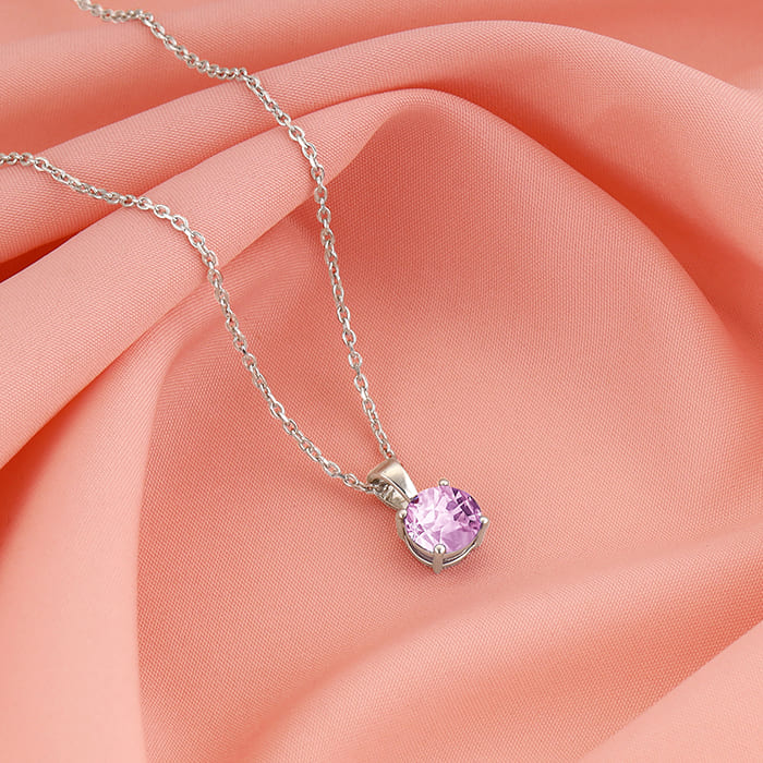 Silver Gracious Pink Pendant with Link Chain