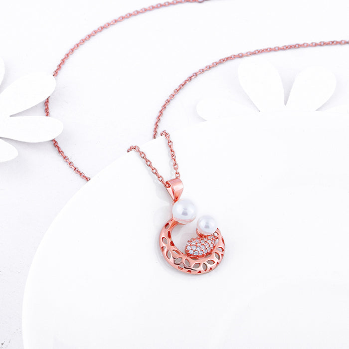 Rose Gold Pearlescent Cuddle Pendant With Link Chain