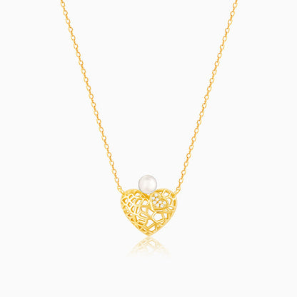 Golden Filigree Pearl Heart Necklace