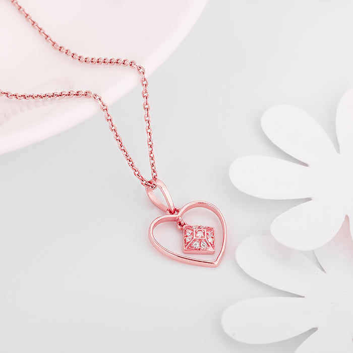 Silver Pink Heart Pendant with Link Chain