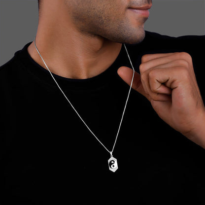 Silver Yin Yang Pendant With Link Chain For Him